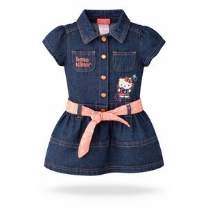 VTG Hello Kitty Girls Blue Jean Dress Size 3T Embroidered Belt Snap Buttons
